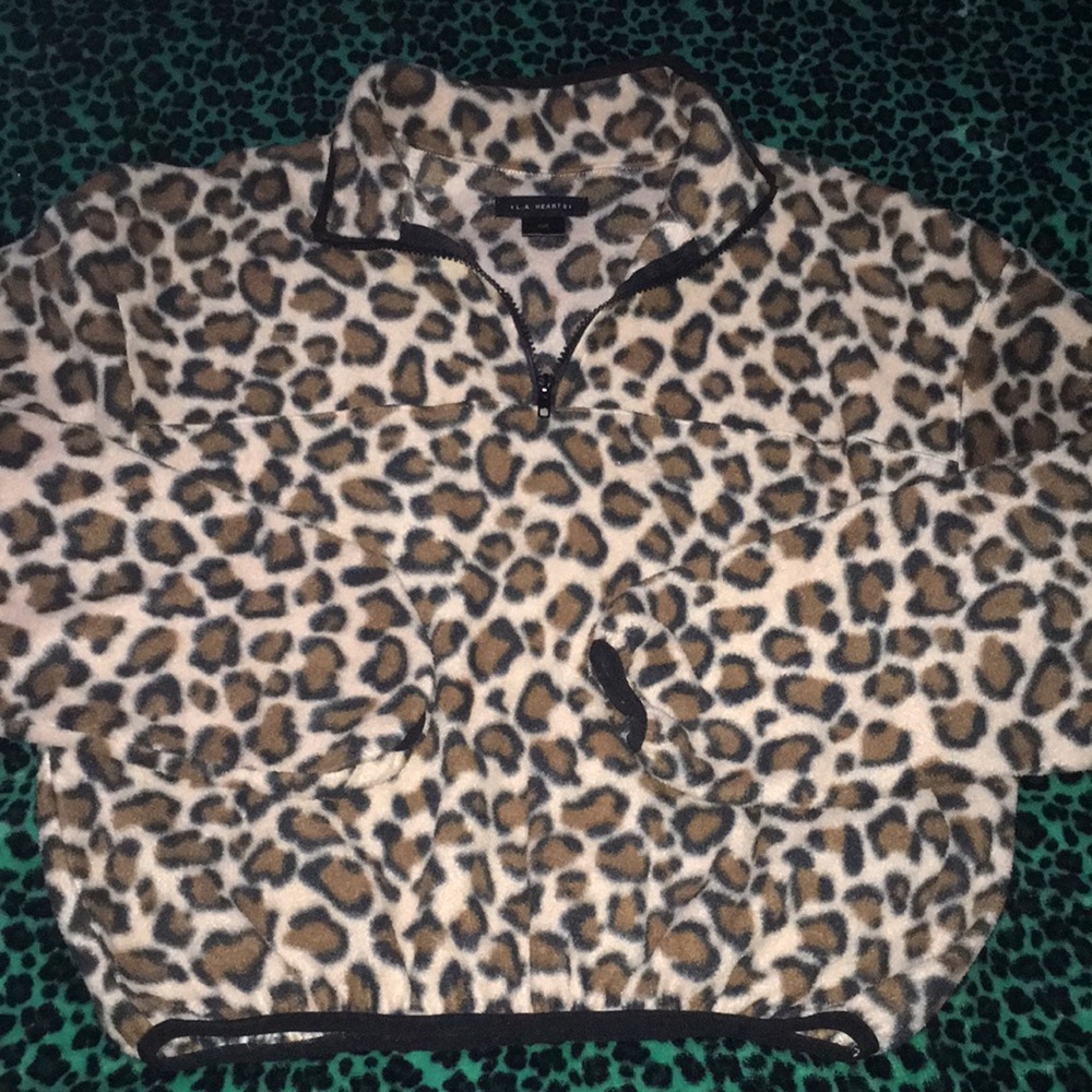 L.A. Hearts Leopard fleece quarter zip sweater